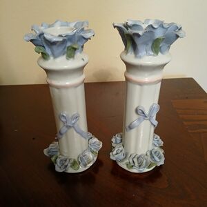 Elegant Vintage Blue and White Candle Holders